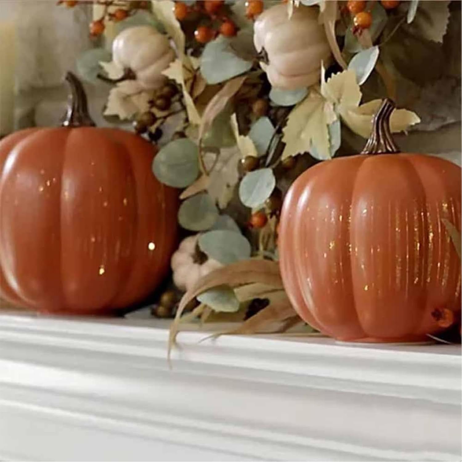 Twinkle Light Pumpkins, Set of 2 Illuminated Starry Night Glass Pumpkins, Halloween Twinkle Light Pumpkins, Twinkle Led Pumpkin Lights with Starry Night Design for Home Bedroom (Orange-7''+9'')