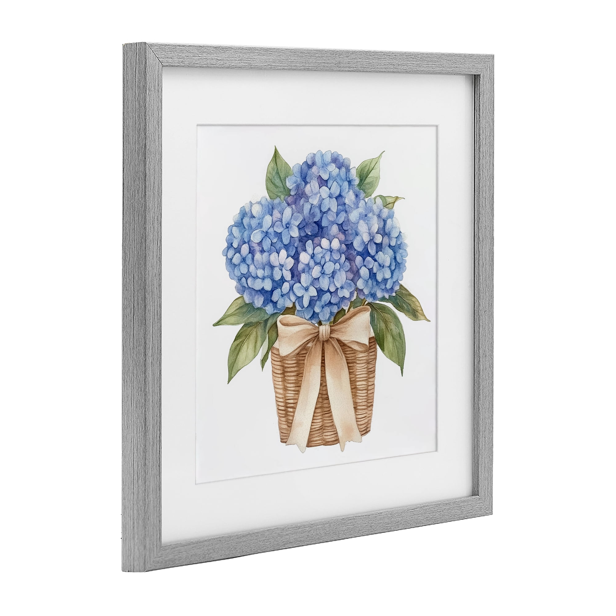 Stupell Industries Blue Hydrangea Picnic Basket Gray Framed Print Under Glass, design by Petal Prints Design
