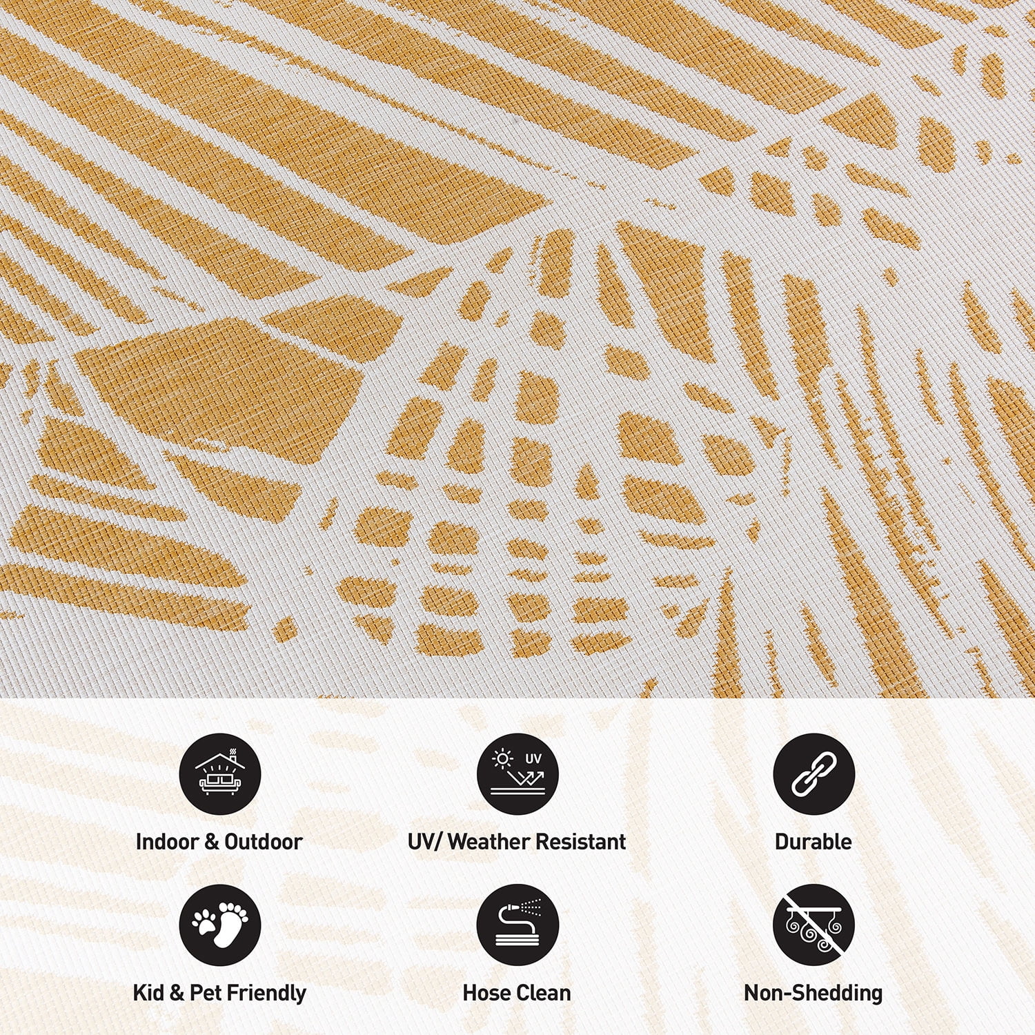 World Rug Gallery Contemporary Nature Inspired Tropical Leaves Reversible Indoor/Outdoor Area Rug - Yellow 5'x7'
