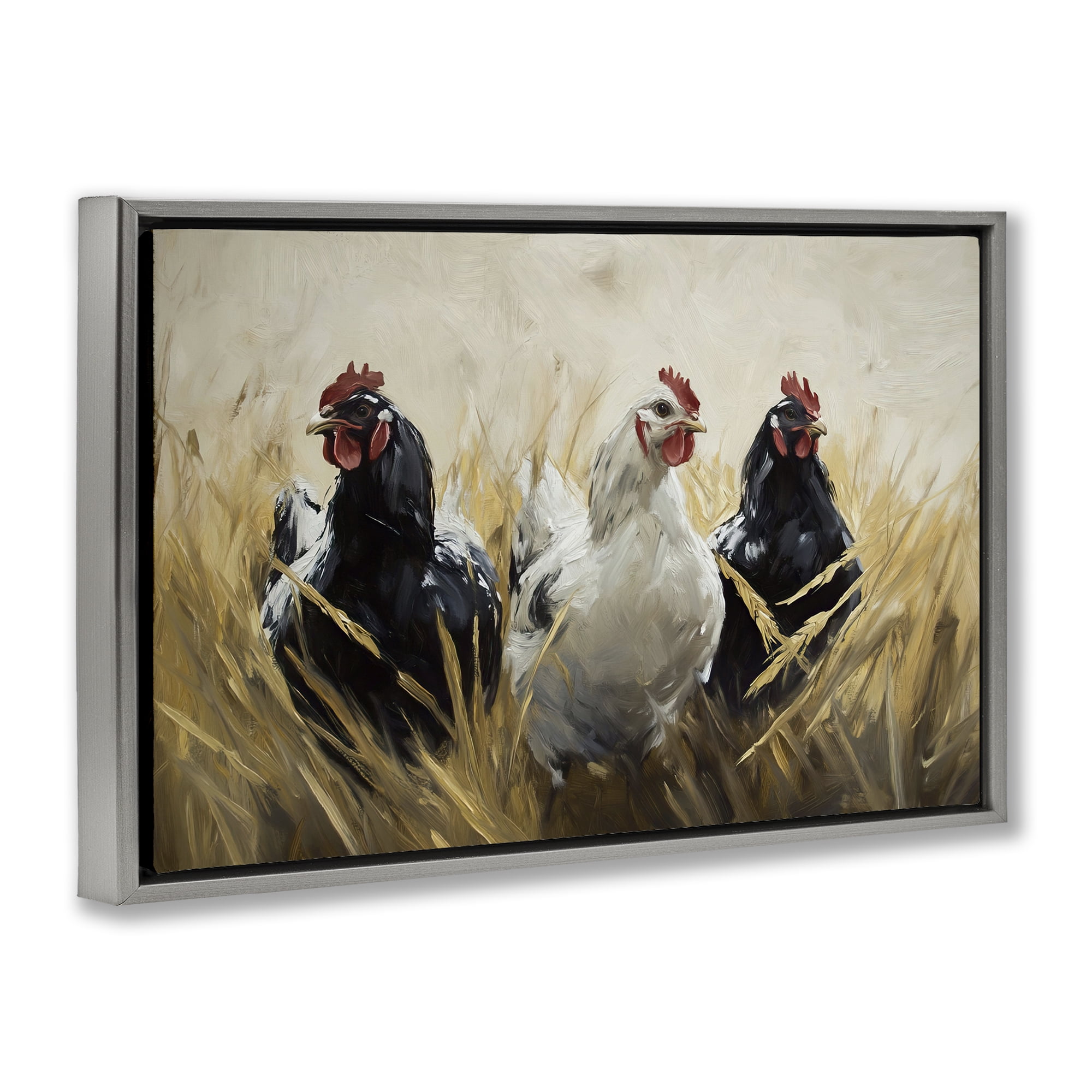 Stupell Industries Chickens In Wheat Field Gray Framed Floater Canvas Wall Art, design by Tina LeCour