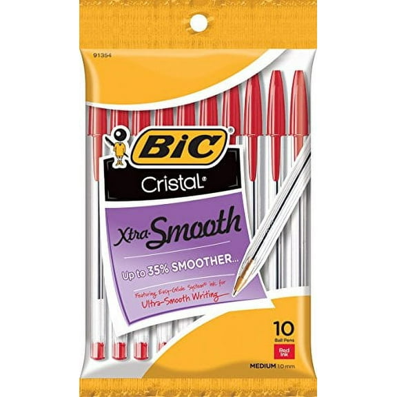 BIC Cristal Xtra Smooth Ball Pen, Medium Point (1.0 mm), Red, 10-Count