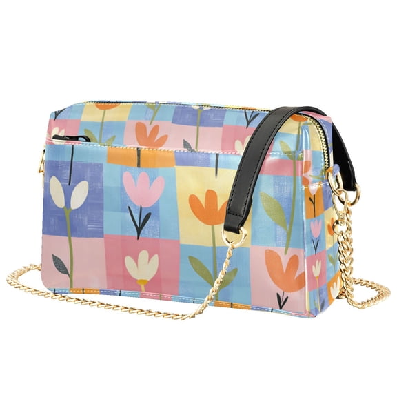 FORMRS Women Crossbody Purse with Chain Strap Vegan Leather Shoulder Handbag, Blue Flowers