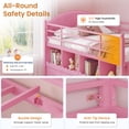 thumbnail image 4 of Low Loft Bed Twin Size with 8 Storage Drawers and LED Lights, Metal Loft Bed Frame with Bookcase Storage, Safety Guardrail and Under-Bed Play Space, Pink, 4 of 9