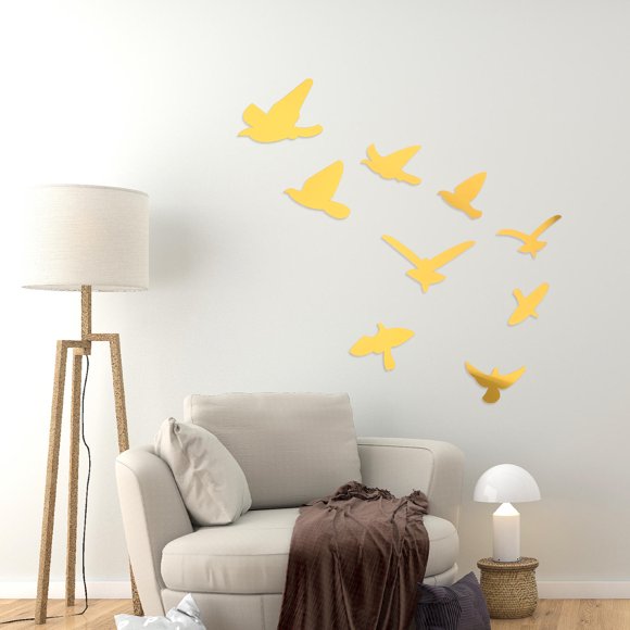 FUTUREORYY 11Ud Escultura De Pájaros En Acrílico Dorado Adhesiva Para De Hogar
