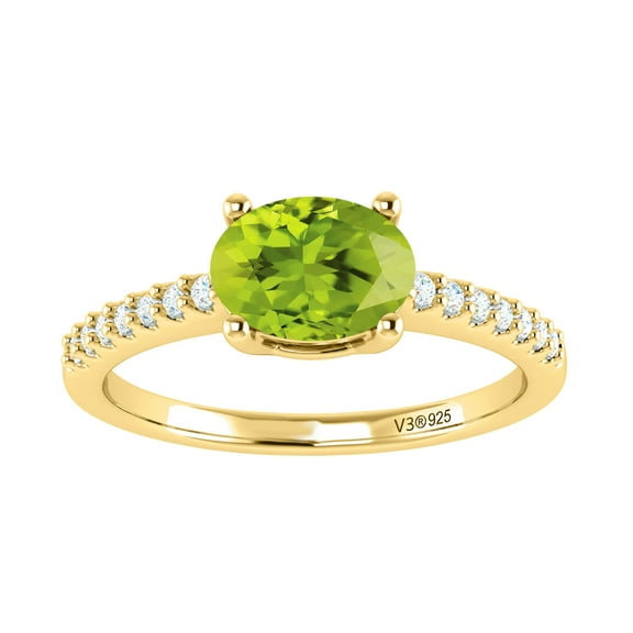 Gold Over Sterling Silver with Natural Peridot and White Topaz Solitaire Ring