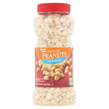 Great Value Dry Roasted Unsalted Peanuts, 16 oz