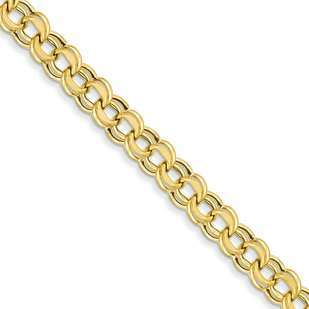 14k Yellow Gold 7in Light 8mm Double Link Charm Bracelet
