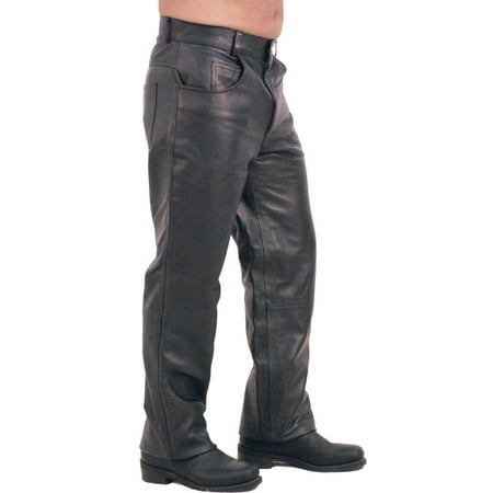 Black Leather Motorcycle Pants - 5 Pocket Lambskin Leather Pants for Men #MP591L