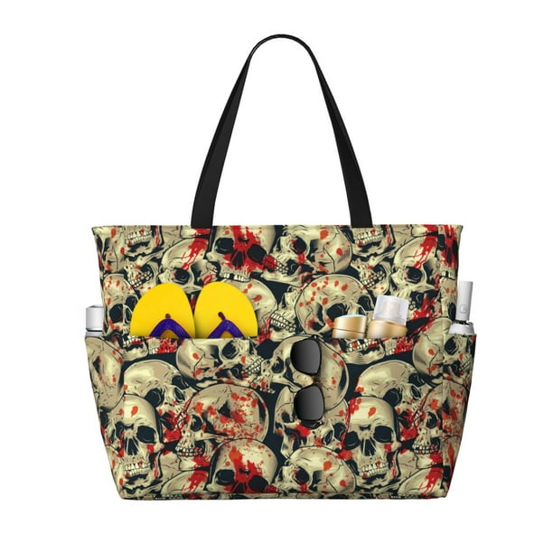 Easygdp Skulls1 Bolsa de Viaje de Playa de Gran Capacidad, Bolsa Tote Perfecta para la Playa, Escapadas de Fin de Semana y Viajes