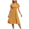 thumbnail image 2 of SMihono Robe d'Été pour Femmes Grande Taille Mode Femmes Robe d'Été Décontractée Imprimée Col en V Manches Courtes Robe Ample, 2 of 7