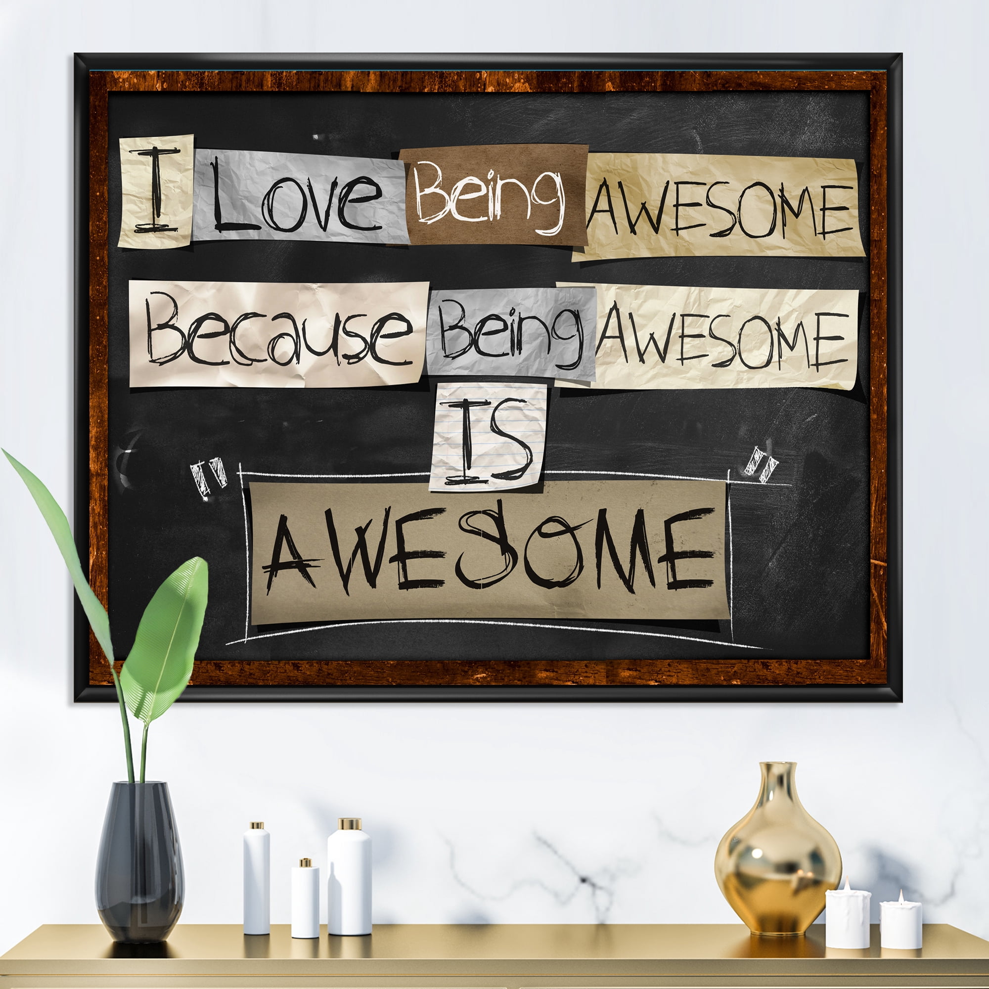 Designart 'I Love Being Awesome School Quotes' Rustic Framed Canvas Wall Art Print
