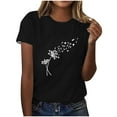 thumbnail image 1 of Tii.MM Hauts d'Été pour Femmes 2025 T-Shirt Graphique à Manches Courtes Col Ras du Cou T-Shirts à Imprimé Pissenlit T-Shirts Mignons Basiques, 1 of 4