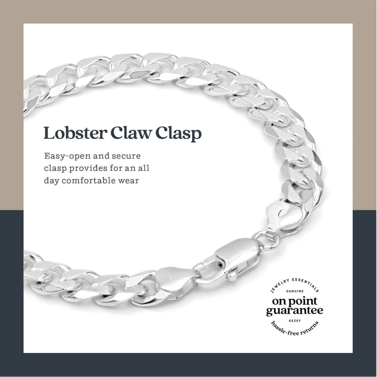 Kezef Men's 7mm 925 Sterling Silver Cuban Curb Link Chain Bracelet