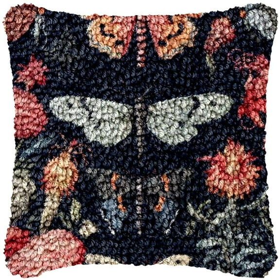 Moths and Flowers Latch Hook Pillow Kits Color Printed Canvas Cushion Crochet Yarn Needlework Hook Latch Kit DIY Embroidery Pillowcase Rug Cover Home Sofa Christmas Decor 43x43cm(3)