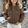 thumbnail image 2 of JUMEYU Jacket for Girls Cropped Faux Fur Hood Puffer Bomber Jacket for Girls Snap Front (Coffee,5-6 Years), 2 of 7