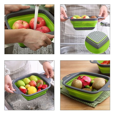 - YXwin Collapsible Colander Foldable Food Strainers 2pcs Heat Resistant Drain Filter Sink Draining Tray Basket Set Practical Home Kitchen Foldable Vegetable Fruit Pasta Veggies Tool (Green)