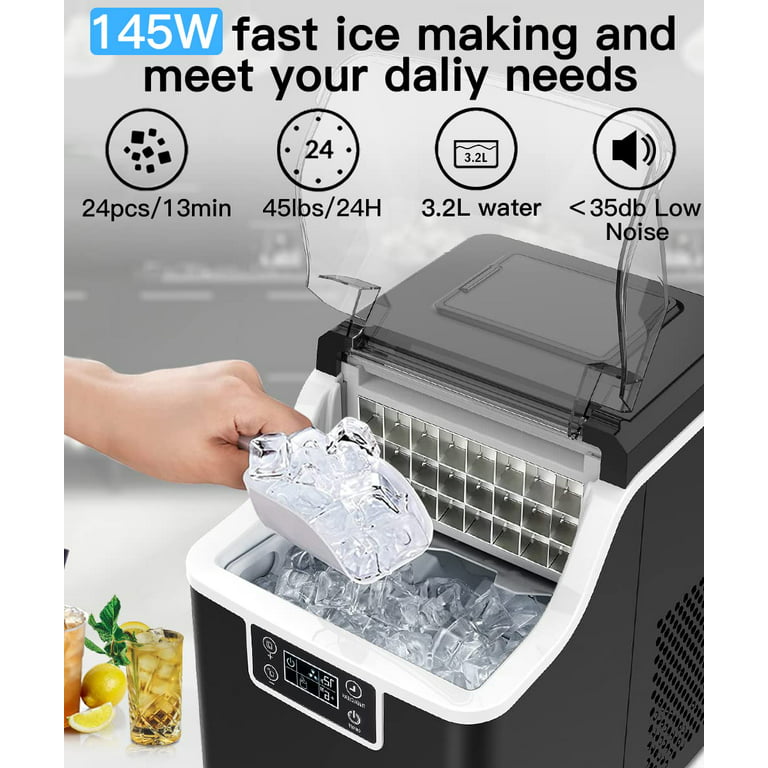 Joy Pebble 44lbs Stainless Steel Countertop Nugget Ice Maker, Self-Cleaning Pellet Ice Machine for Home, Office, Party, Black