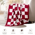 thumbnail image 6 of Exclusivo Mezcla Checkered Knit Blanket for Bed Twin Size, Ultra Soft Cozy Fluffy Blanket, Lightweight Fuzzy Throw for Couch and Bed, Red, 60"x80", 6 of 9