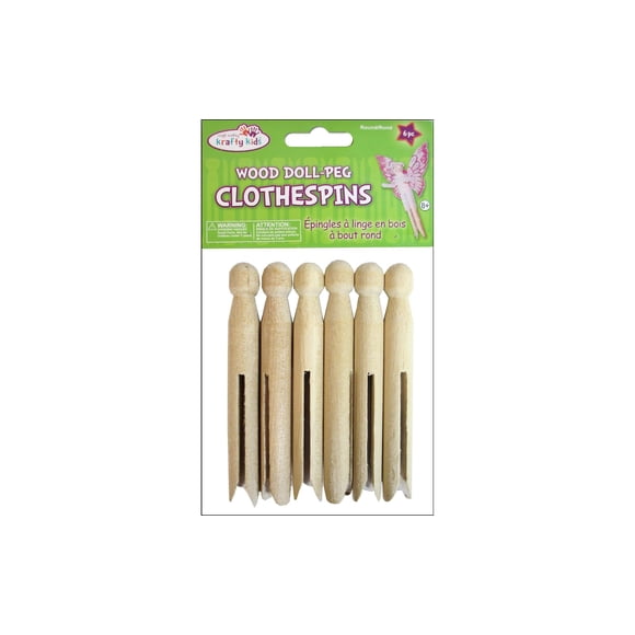 Multicraft Wood Clothespin Round Doll Peg Nat 6pc