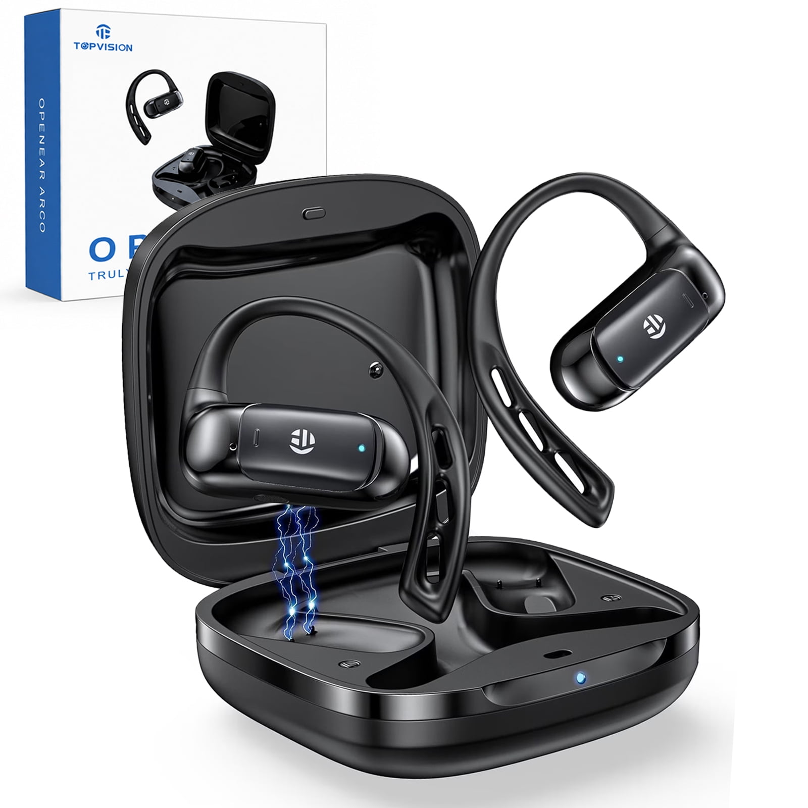 TOPVISION Wireless Earbuds, Bluetooth 5.4 Earbuds with Clear Calls & Built-In Mic, Open-Ear Earbuds with Dual EQ Sound Modes, Stereo Sound, 64H Playtime, Open-Ear Headphones for Running, Workout, Gym
