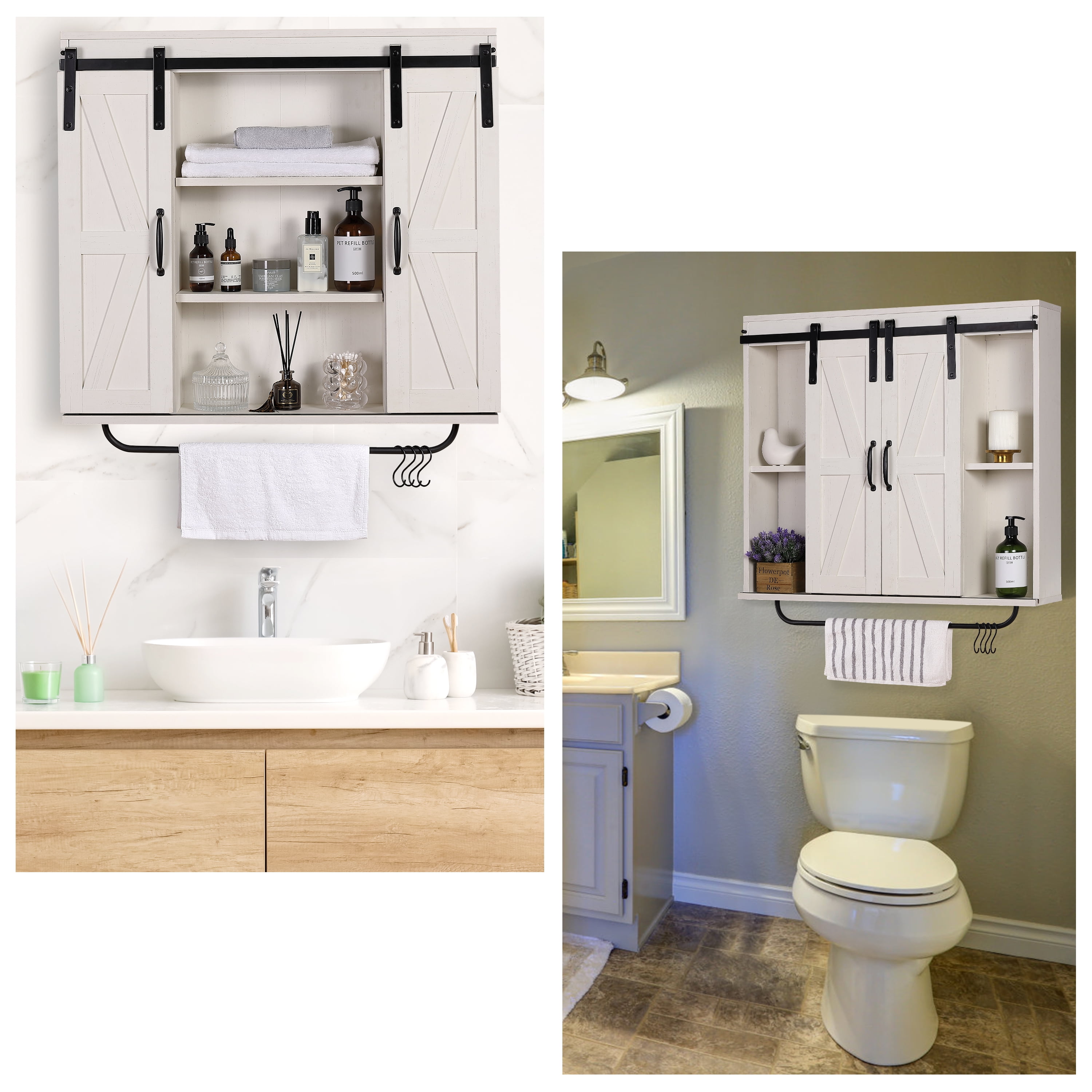 Buy Rustown Rustic Wood Wall Storage with Two Sliding Barn Door