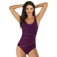 thumbnail image 6 of Lopsie TEMPTATION Women's Athletic One Piece Swimsuits Racing Training Sports Bathing Suit Color Block Swimwear Purple, 6 of 8