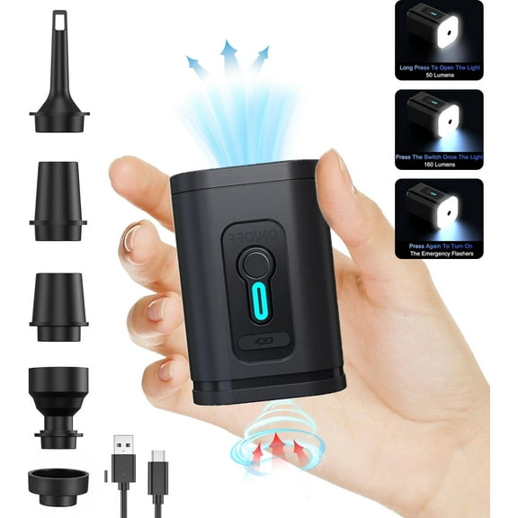 MixMart Electric Air Mattress Pump for Inflatables, Mini Air Pump for Inflatables Portable,with Camping Light for Airbed, Pool Floats,Swimming Ring,Raft Boat Toy,Vacuum Bags