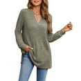 thumbnail image 2 of Jewelreauty Long Sleeve Shirts Womens Casual V Neck Side Slit Tops with Pockets Loose Solid Pullover Blouses (L, Green), 2 of 9