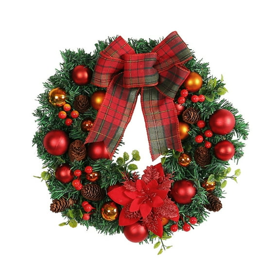 mimilili Artificial Christmas Wreath with Decorative Bow Pinecones Berries Ornaments and Faux Flowers for Indoor Outdoor Holiday Door Wall Mantel Decoration