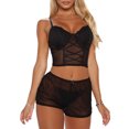 thumbnail image 2 of VISgogo, conjunto de ropa interior Sexy para mujer, Color sólido, encaje, cuello en V, sin mangas, sujetador con tirantes, malla, traje de bragas de cintura alta plana VISgogo moda, 2 of 2