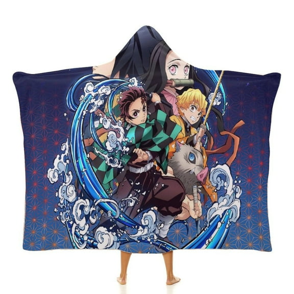 Demon Slayer Wearable Blanket Cloak Arctic Velvet Hooded Blanket Soft Fuzzy Hoodie Blanket Cape for Adults Kids 40"x50"