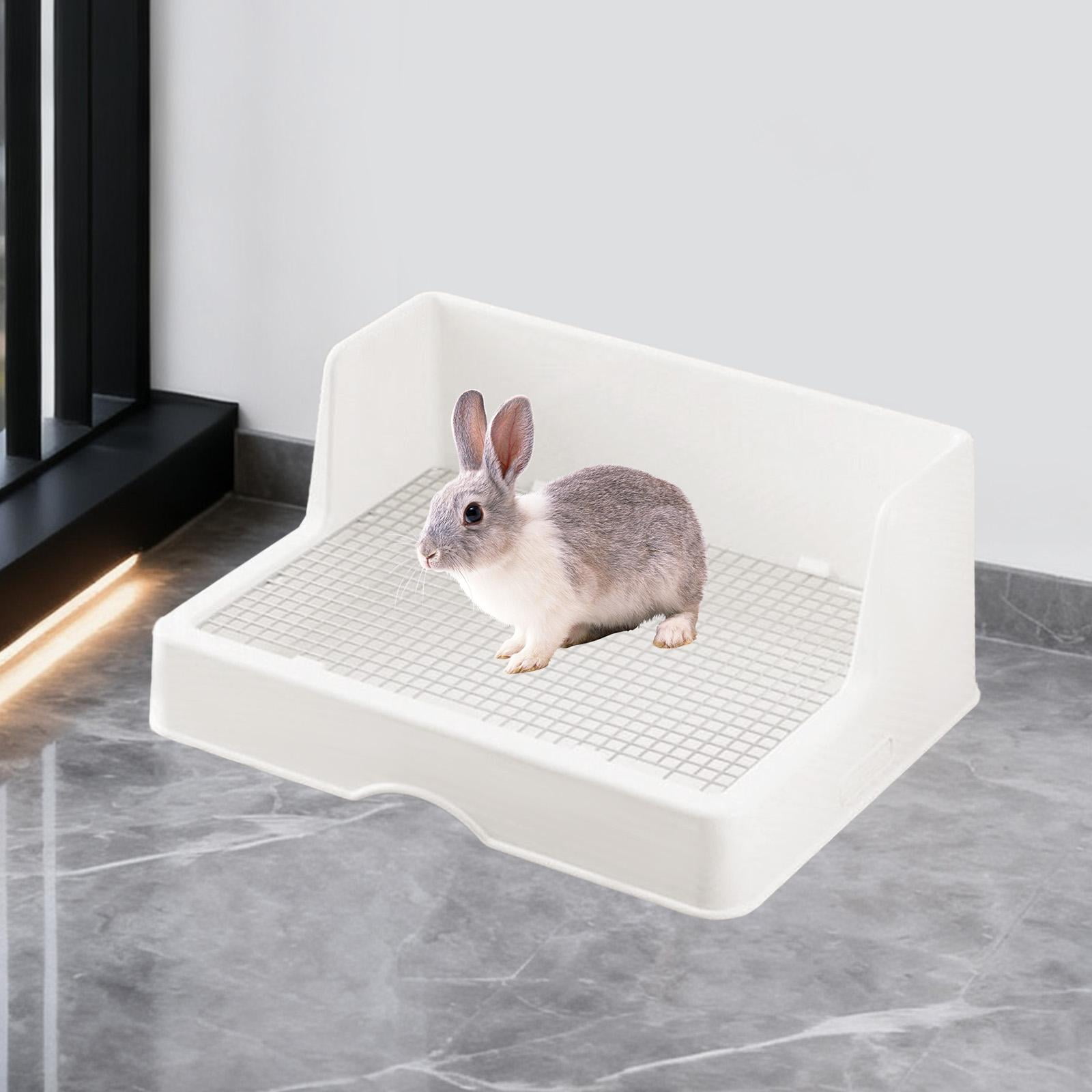 Rabbit Litter Box with Grid Corner Toilet Pet Pan Stainless Steel Deep Basin for Indoor Bunny Habitat