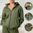 thumbnail image 2 of Rohuuque Women's Zip Up Hoodies Sweatshirt Long Sleeve Solid Color Casual Jacket with Pockets Lightweight Outdoor Sport Sweatshirts Olive Green, 2 of 9