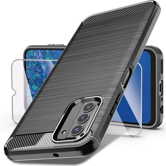MYKOMI for Nokia G310 Case with Tempered Glass Screen Protector, Shock-Absorption Brushed Flexible Soft TPU Carbon Fiber Protective Cover for Nokia G310 (Nokia G310, Black)
