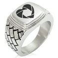 thumbnail image 1 of Stainless Steel Camera Shutter Heart Geometric Pattern Step-Down Biker Style Polished Ring, 1 of 1