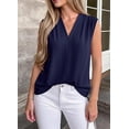 thumbnail image 3 of BTFBM Tank Top for Women Summer Spring Silk Satin V Neck Pleated Sleeveless Work Blouses Business Casual Outfits, 3 of 9