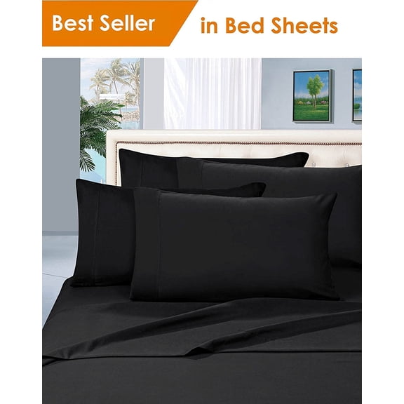 Elegant Comfort® 1500 Series Microfiber Deep Pocket Bedroom Sheet Set, Full Black