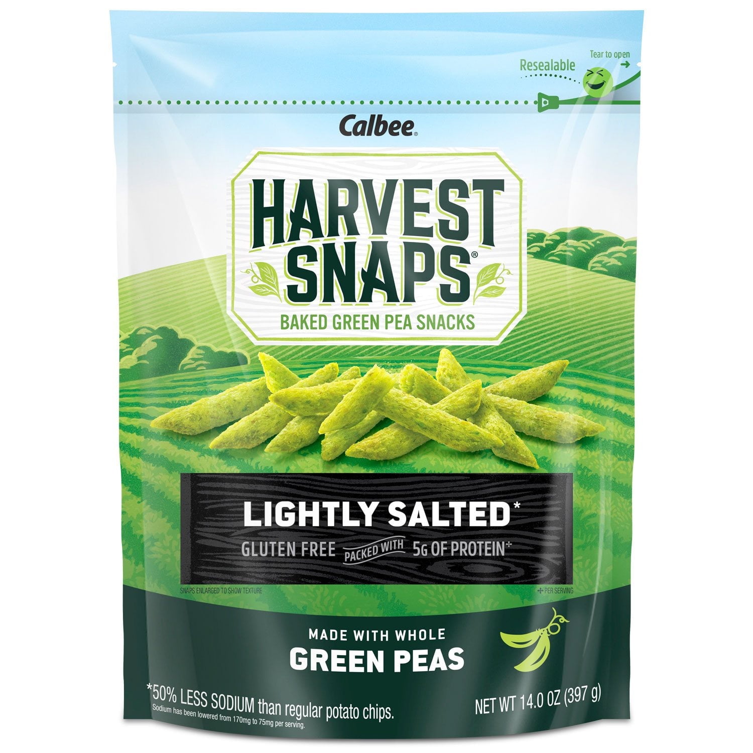 Harvest Snaps Baked Green Pea Crisps, Healthy Crunchy Snack, 14 oz. With White Bowl By OMA