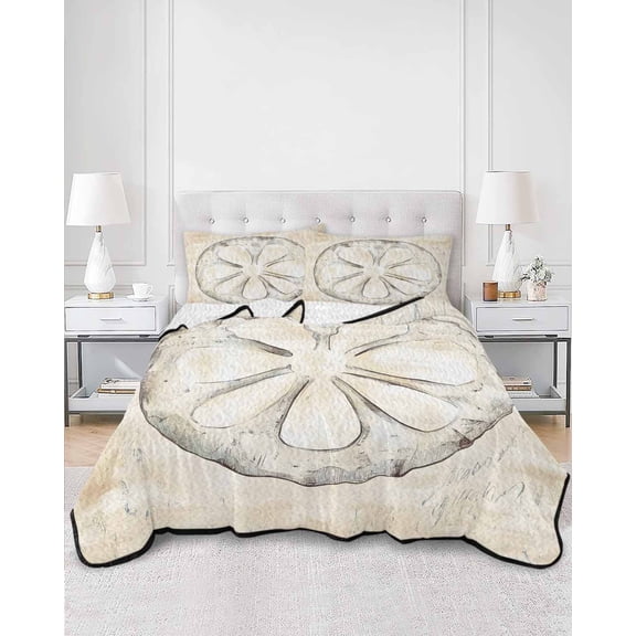 Quilts Full Size, Sand Dollar Coastal Soft Comforter Bedding Set for Bed, Summer Beach Beige Sea Lightweight Quilted Bedspread with Pillow Cover(2 Pieces) for All Season, 78x90 Inch