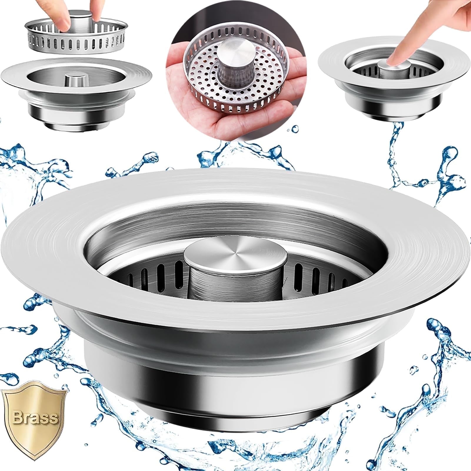 3 In 1 Kitchen Sink Drain Strainer And Stopper Combo, 304 Stainless St