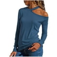 thumbnail image 2 of Neewe 2025 Tops for Women Off The Shoulder Tshirt Banded Waistband Shirts Long Sleeves Basic Loose Tops, 2 of 4