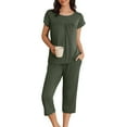 thumbnail image 2 of VBTAPA Womens Pajama Sets Short Sleeve Pleated Top and Capri Pants Matching Pjs Set Soft Comfy Sleepwear Solid Color Lounge Sets with Pockets Army Green XL, 2 of 8