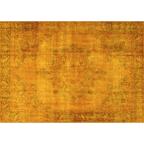 Ahgly Company Machine Washable Indoor Rectangle Persian Yellow Traditional Area Rugs, 5' x 7'