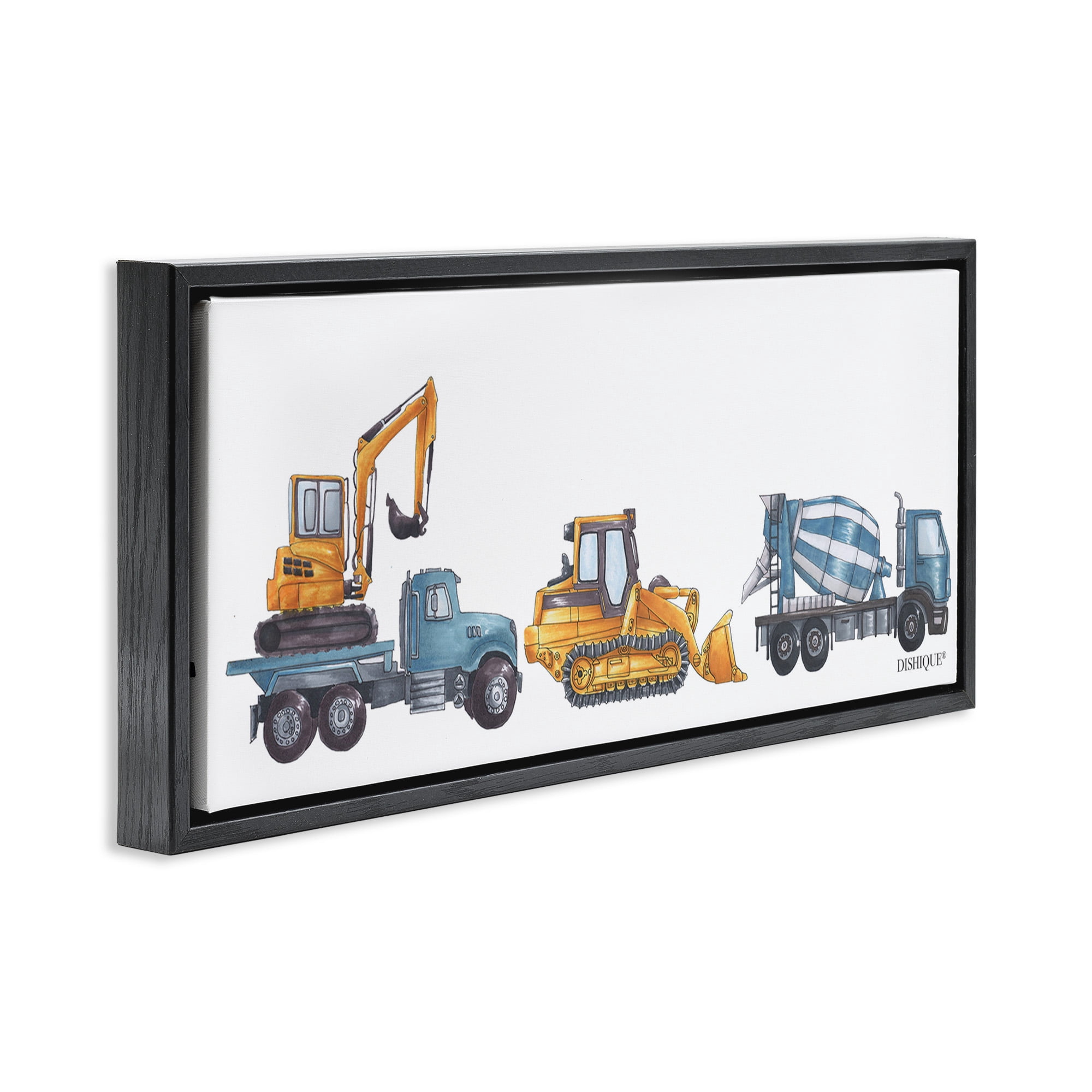 Stupell Industries Construction Vehicles Driving Illustration Transportation Painting Black Floater Framed Canvas Art Print Wall Art, 25 x 11