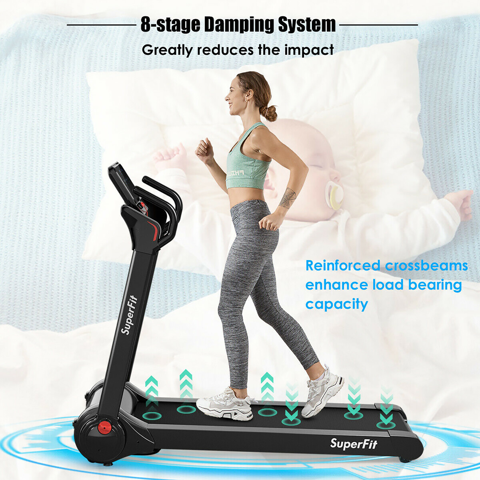 SuperFit 2.25HP Folding Electric Motorized Treadmill With Speaker - image 7 of 10