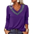 thumbnail image 2 of Jersey con cuello en V de leopardo, camiseta holgada informal de manga larga, túnica suave de moda para mujer, color morado XXL, 2 of 5