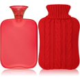 thumbnail image 1 of Botella de agua caliente de goma con tapa de punto, bolsa de agua caliente transparente de 2 litros - rojo, 1 of 1