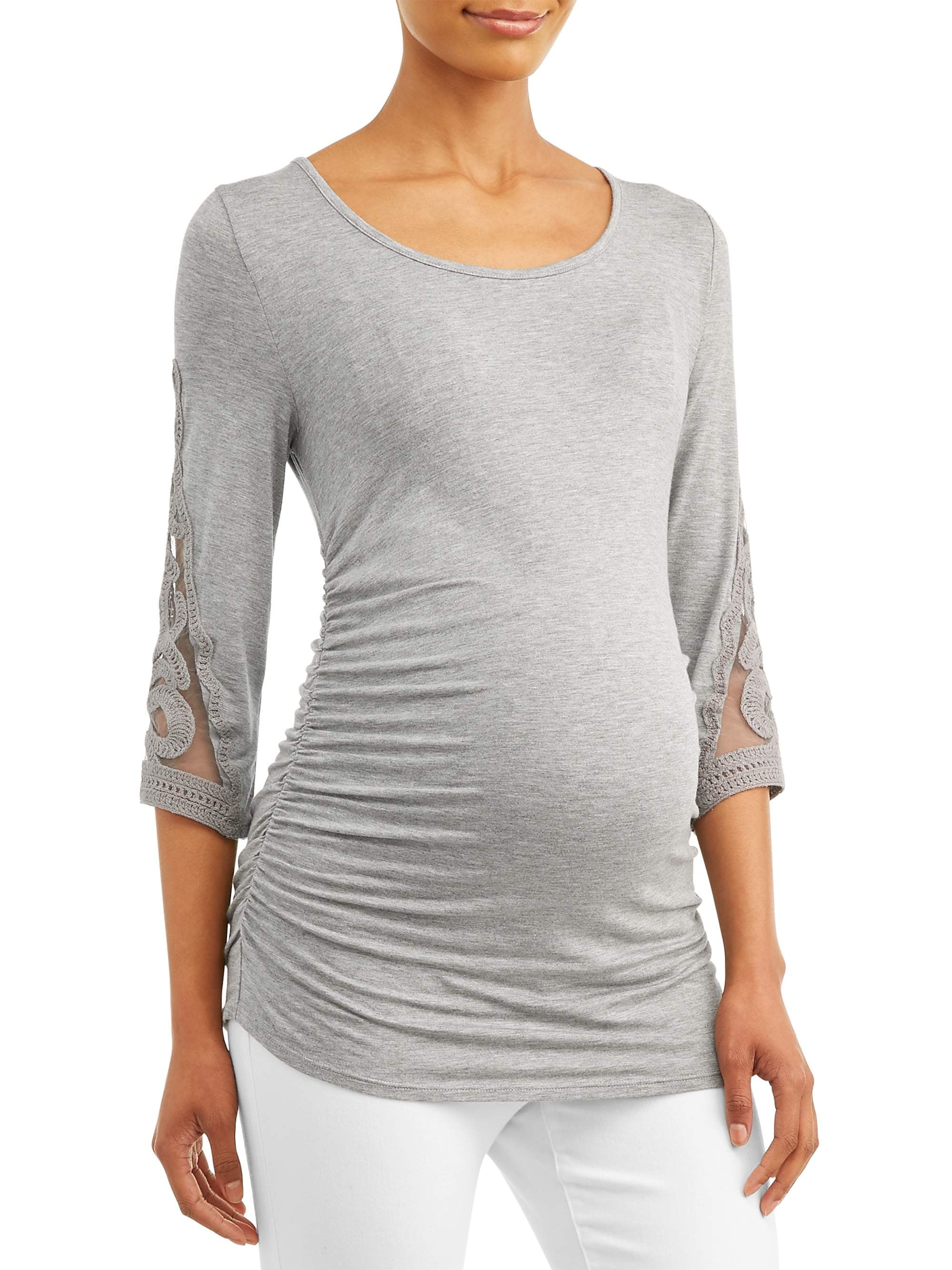 Maternity Concepts Women's Side Ruched Top with Crochet Sleeves (Available in Multiple Colors