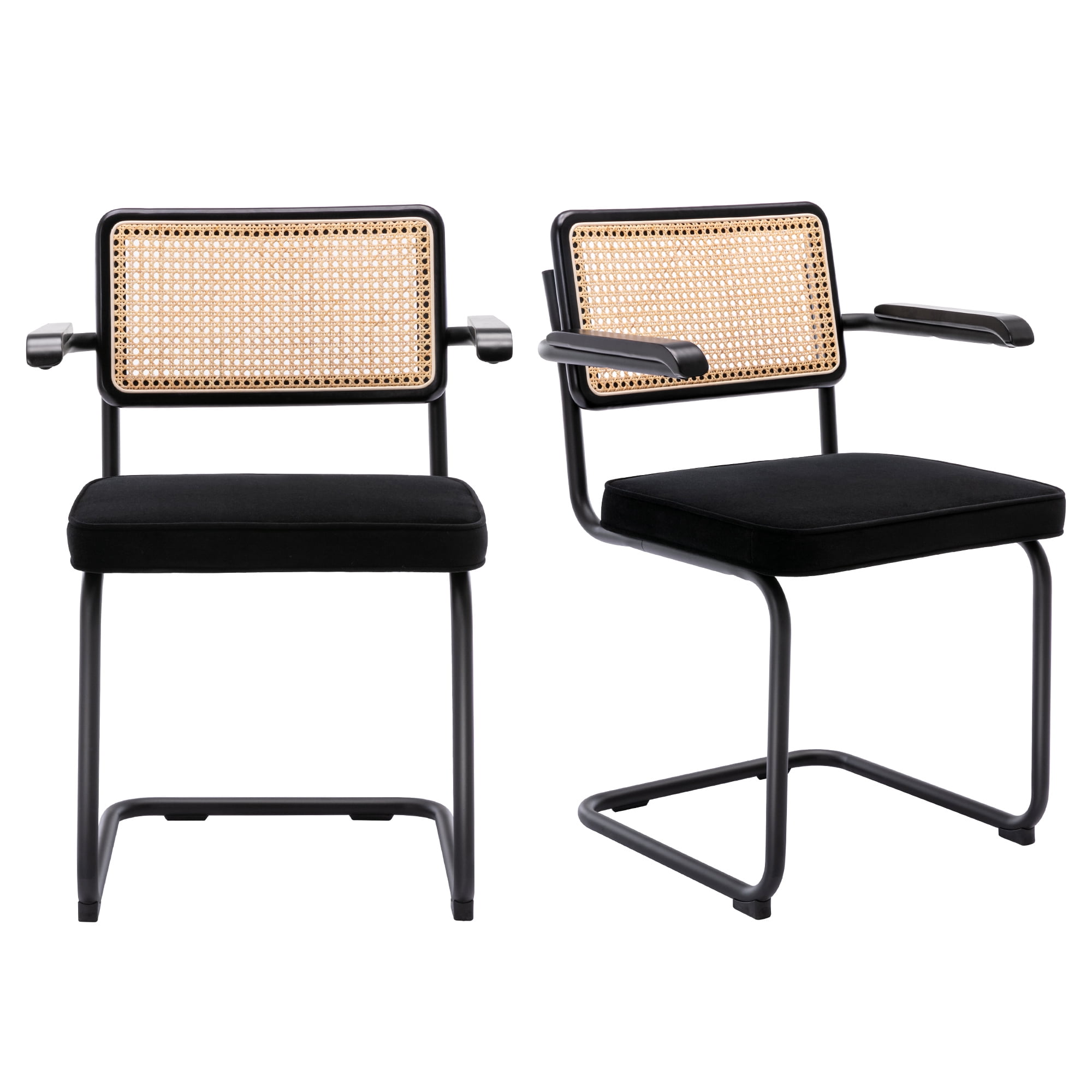 Zesthouse MidCentury Modern Rattan Dining Chairs Set of 2, Velvet