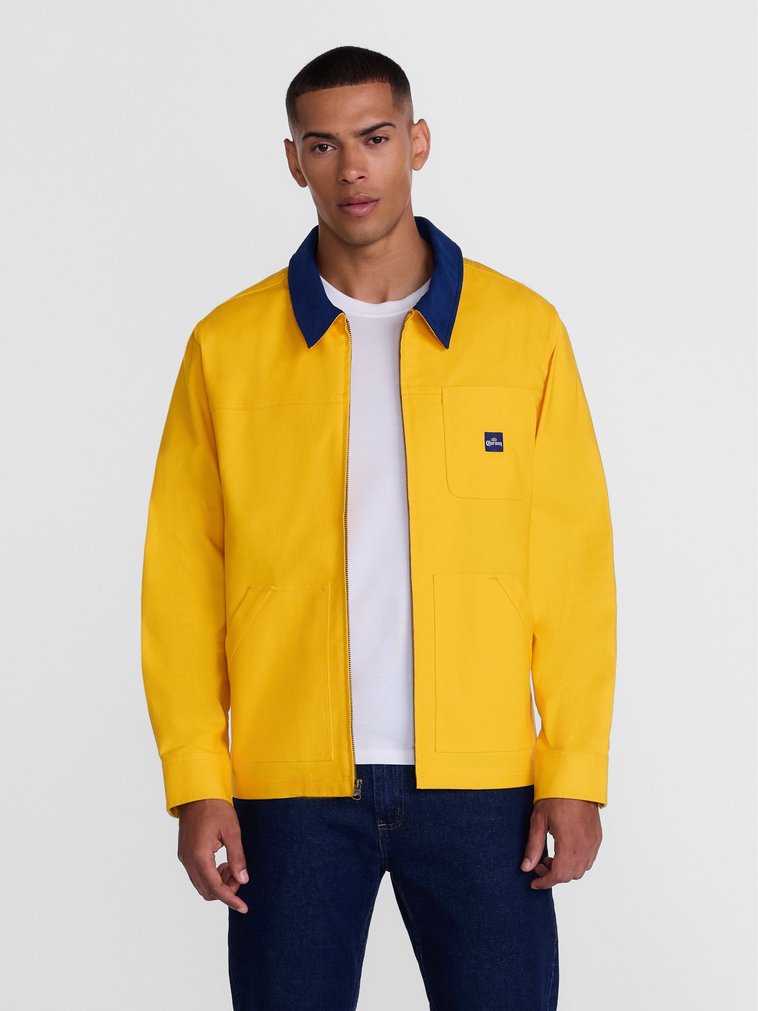 Corona Men's Graphic Canvas Jacket with Contrast Collar, Long Sleeves, and Multiple Pockets, Available in Sizes S-3XL